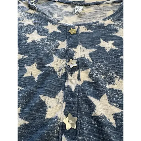 Thomas & Olivia Womans Blouse Top Blue Small Stars Button Up Star Short Sleeve - Picture 2 of 5
